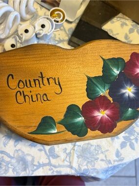 Source Unknown Floral Hand-Painted Country China Wooden Box - Red, Green, Blue